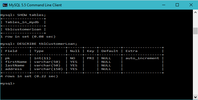 how to create a table in mysql command line